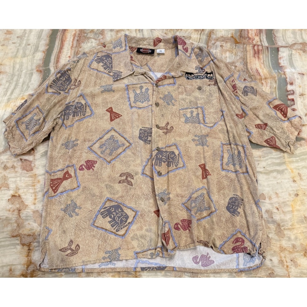 Harley-Davidson Mens Hawaiian Button-Up Shirt Elephant Turtle All Over Print XXL